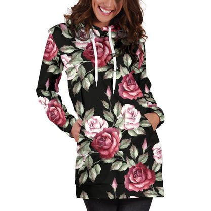 Rose Red Pink Pattern Print Design RO03 Women Hoodie Dress