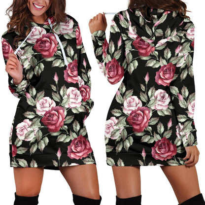 Rose Red Pink Pattern Print Design RO03 Women Hoodie Dress