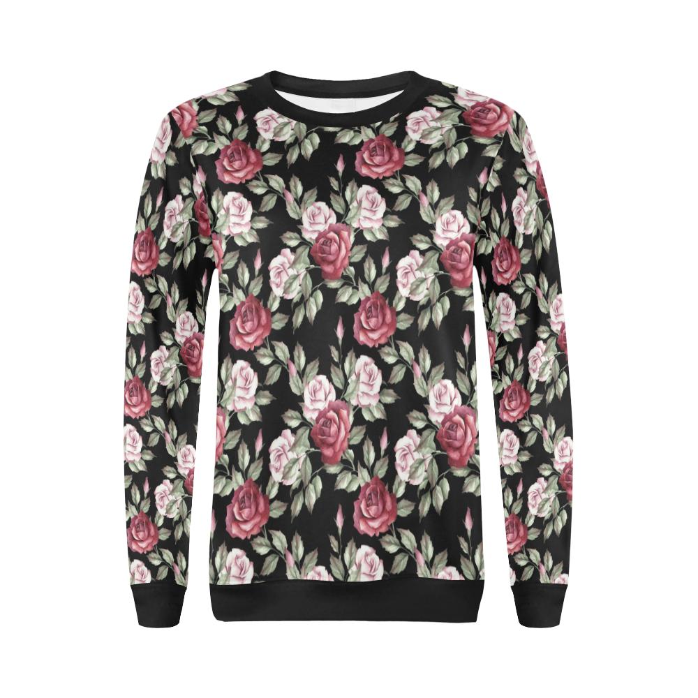 Rose Red Pink Pattern Print Design RO03 Women Long Sleeve Sweatshirt-JorJune