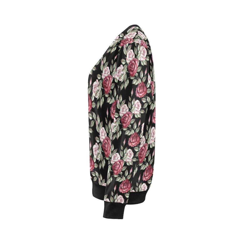 Rose Red Pink Pattern Print Design RO03 Women Long Sleeve Sweatshirt-JorJune