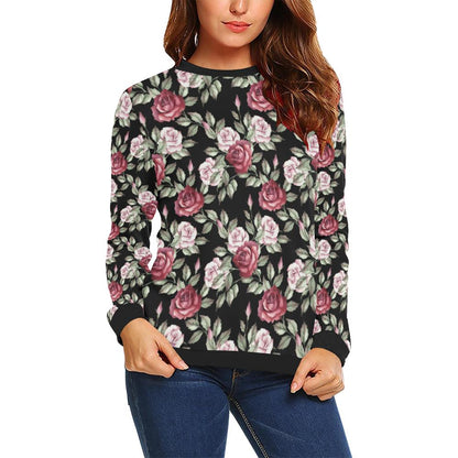 Rose Red Pink Pattern Print Design RO03 Women Long Sleeve Sweatshirt-JorJune