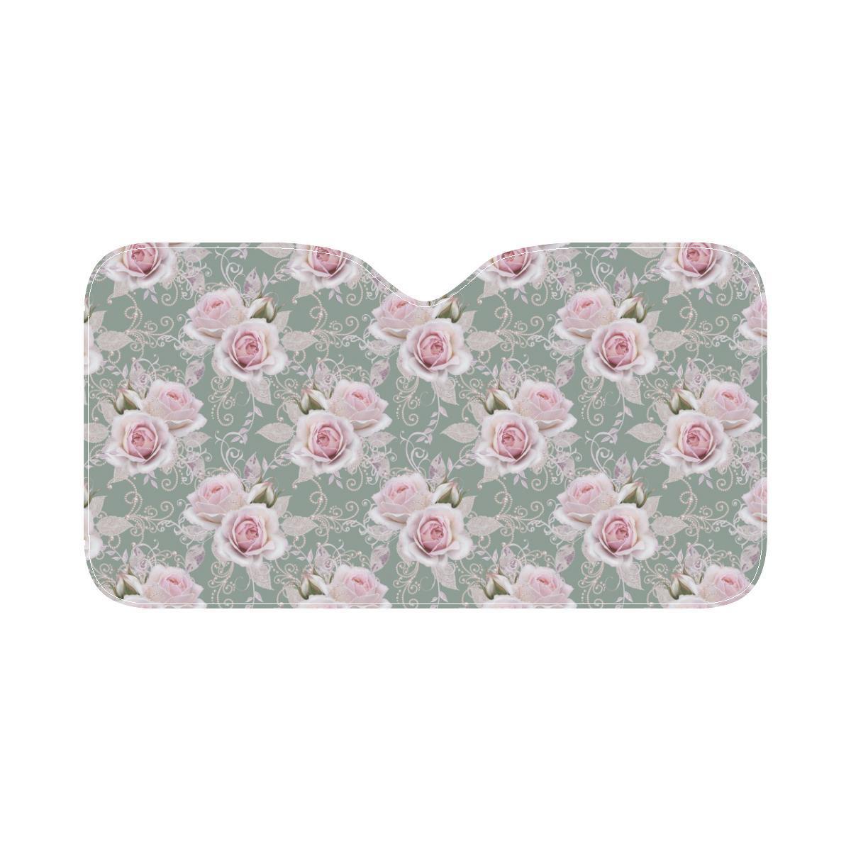 Rose White Pattern Print Design RO012 Car Sun Shade-JorJune