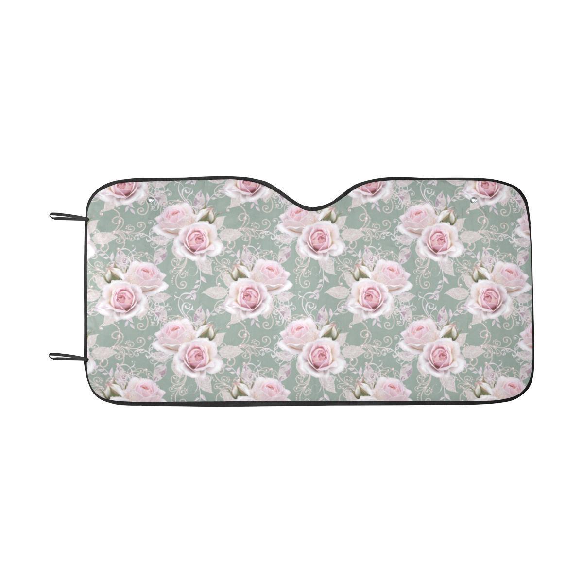 Rose White Pattern Print Design RO012 Car Sun Shade-JorJune