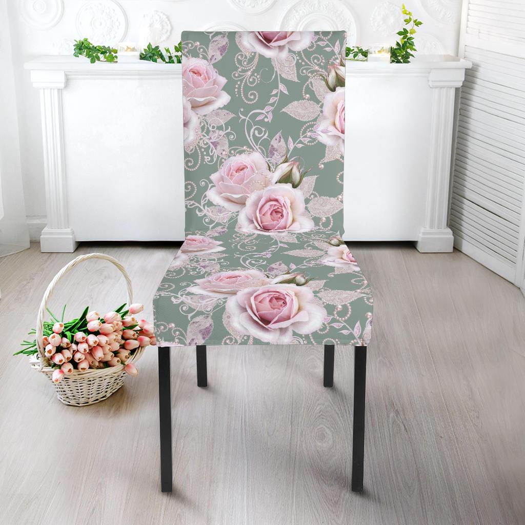 Rose White Pattern Print Design RO012 Dining Chair Slipcover-JORJUNE.COM