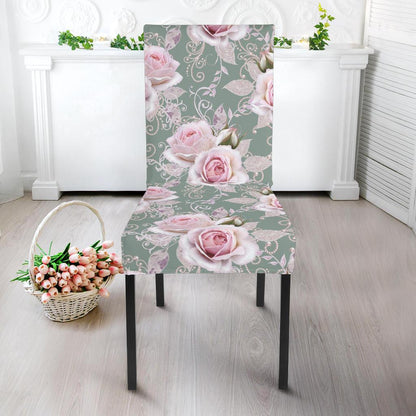 Rose White Pattern Print Design RO012 Dining Chair Slipcover-JORJUNE.COM