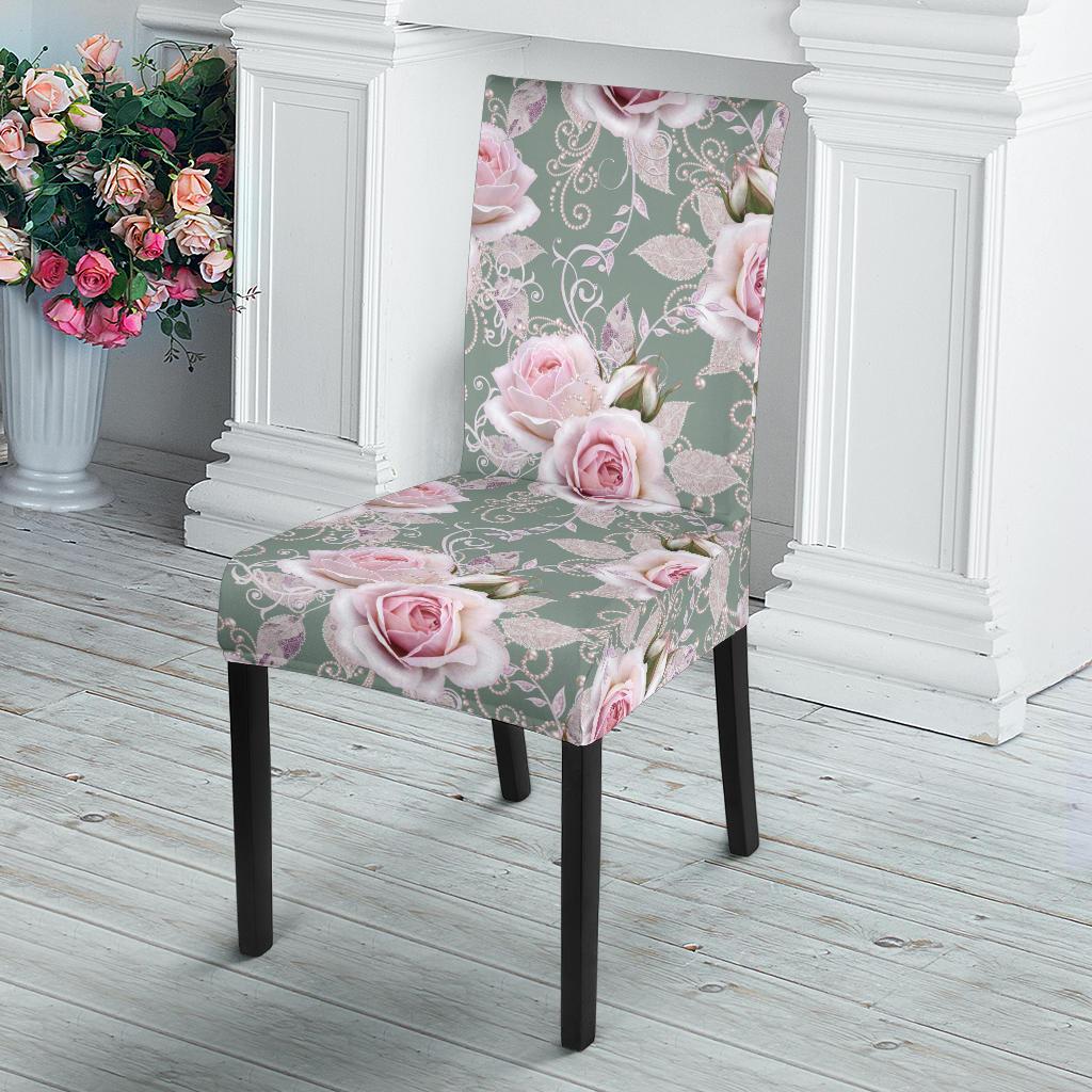 Rose White Pattern Print Design RO012 Dining Chair Slipcover-JORJUNE.COM