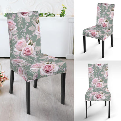 Rose White Pattern Print Design RO012 Dining Chair Slipcover-JORJUNE.COM