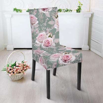 Rose White Pattern Print Design RO012 Dining Chair Slipcover-JORJUNE.COM