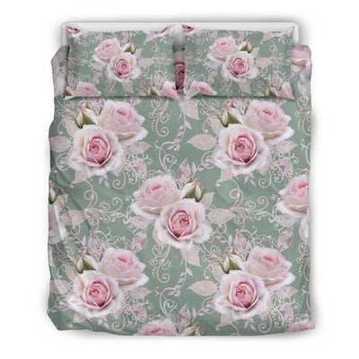 Rose White Pattern Print Design RO012 Duvet Cover Bedding Set-JORJUNE.COM