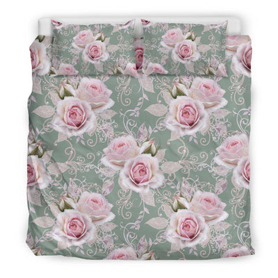 Rose White Pattern Print Design RO012 Duvet Cover Bedding Set-JORJUNE.COM