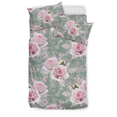 Rose White Pattern Print Design RO012 Duvet Cover Bedding Set-JORJUNE.COM