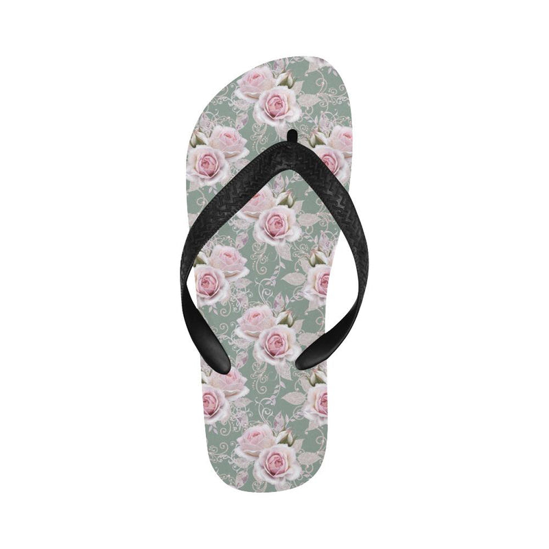 Rose White Pattern Print Design RO012 Flip Flops-JorJune