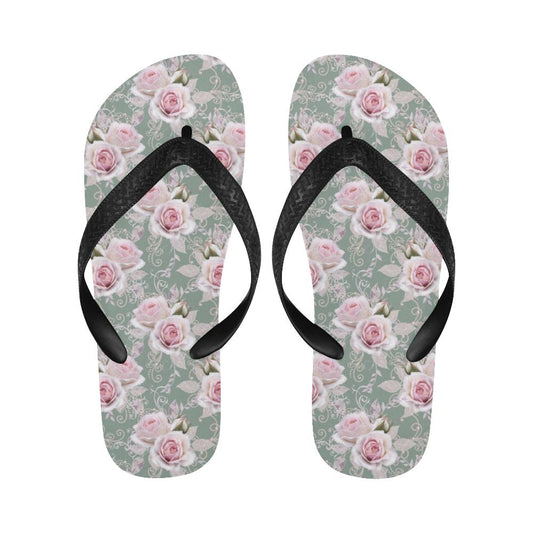 Rose White Pattern Print Design RO012 Flip Flops-JorJune