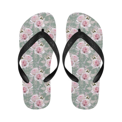 Rose White Pattern Print Design RO012 Flip Flops-JorJune