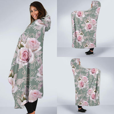 Rose White Pattern Print Design RO012 Hooded Blanket-JORJUNE.COM
