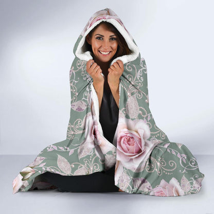 Rose White Pattern Print Design RO012 Hooded Blanket-JORJUNE.COM