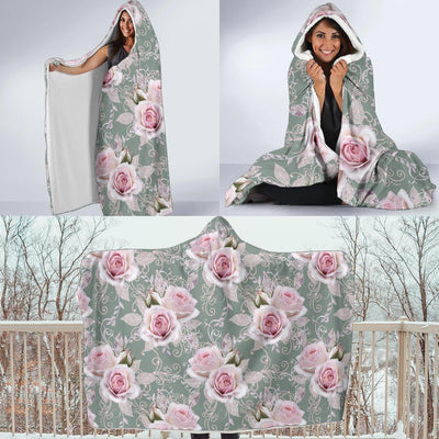 Rose White Pattern Print Design RO012 Hooded Blanket-JORJUNE.COM