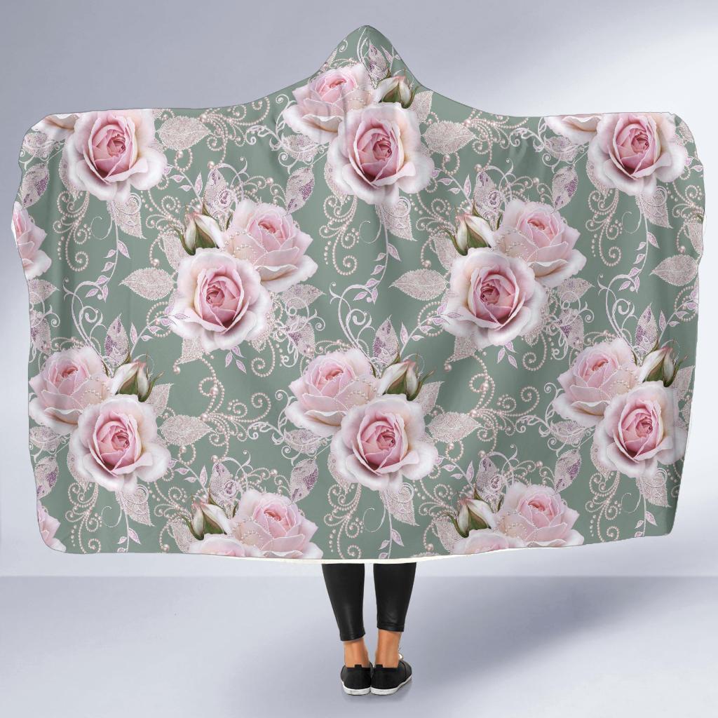 Rose White Pattern Print Design RO012 Hooded Blanket-JORJUNE.COM
