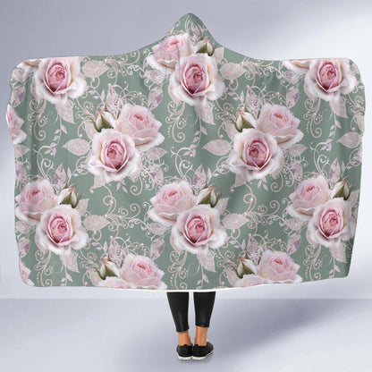 Rose White Pattern Print Design RO012 Hooded Blanket-JORJUNE.COM