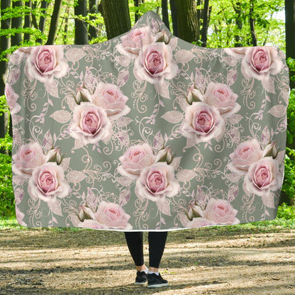 Rose White Pattern Print Design RO012 Hooded Blanket-JORJUNE.COM