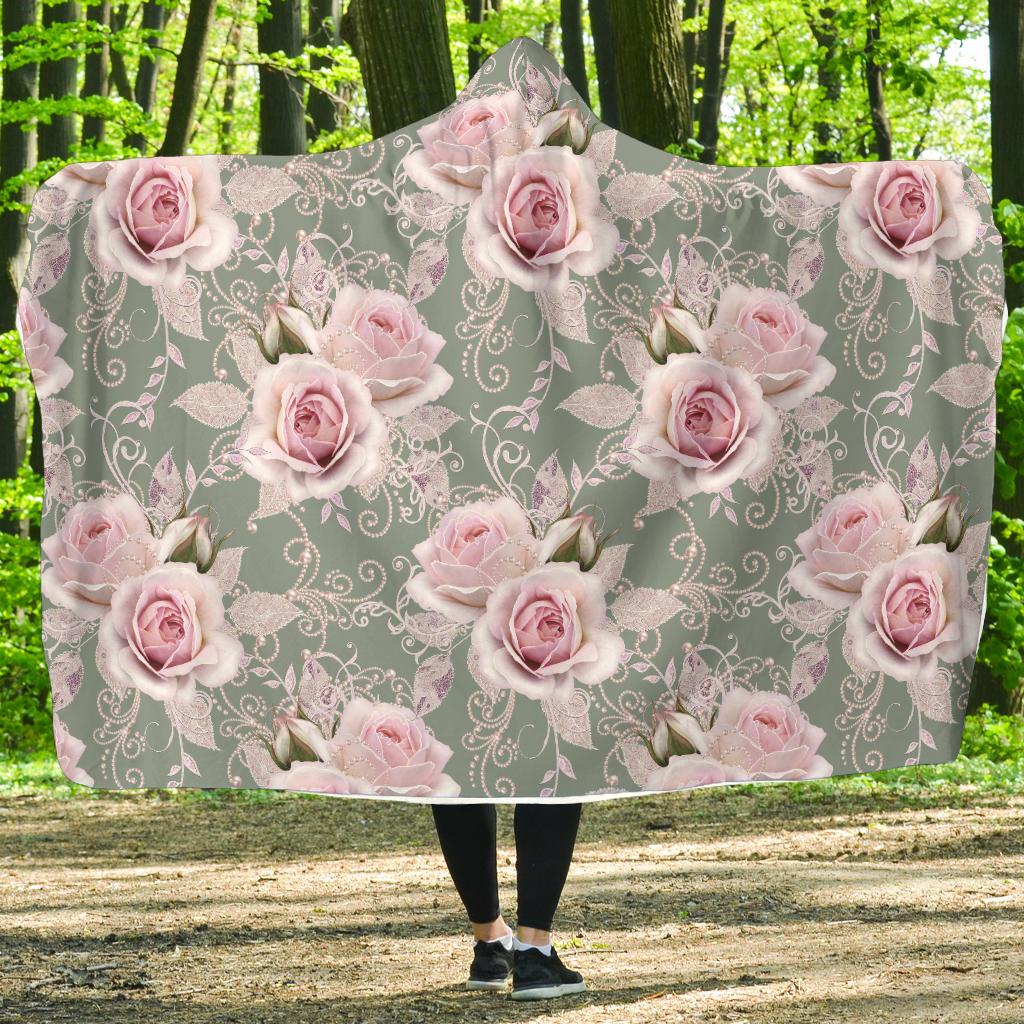 Rose White Pattern Print Design RO012 Hooded Blanket-JORJUNE.COM