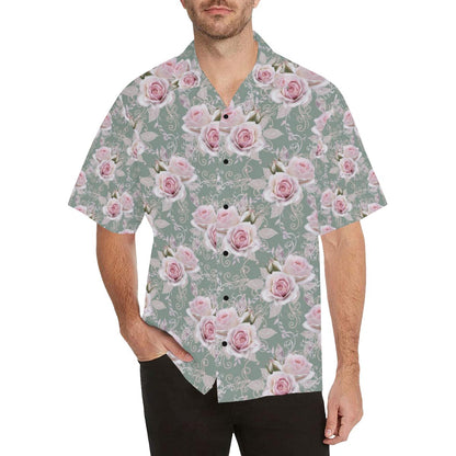 Rose White Pattern Print Design RO012 Men Hawaiian Shirt-JorJune