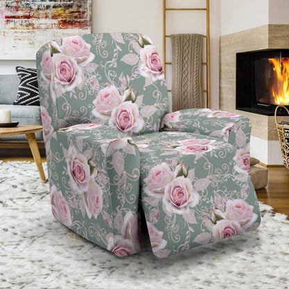 Rose White Pattern Print Design RO012 Recliner Slipcover-JORJUNE.COM