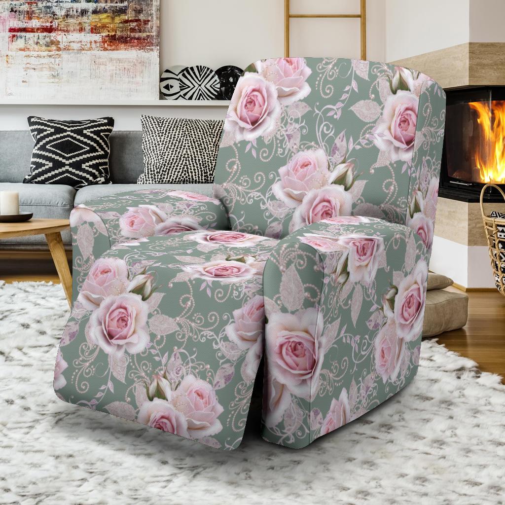 Rose White Pattern Print Design RO012 Recliner Slipcover-JORJUNE.COM