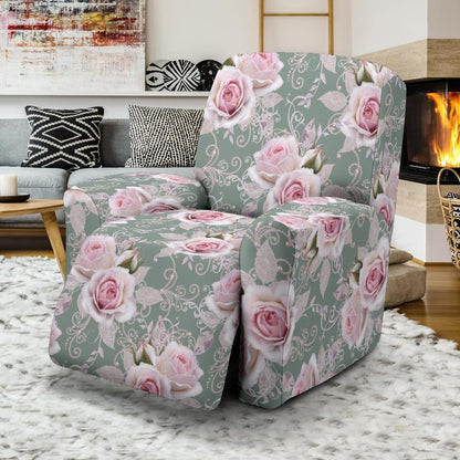 Rose White Pattern Print Design RO012 Recliner Slipcover-JORJUNE.COM