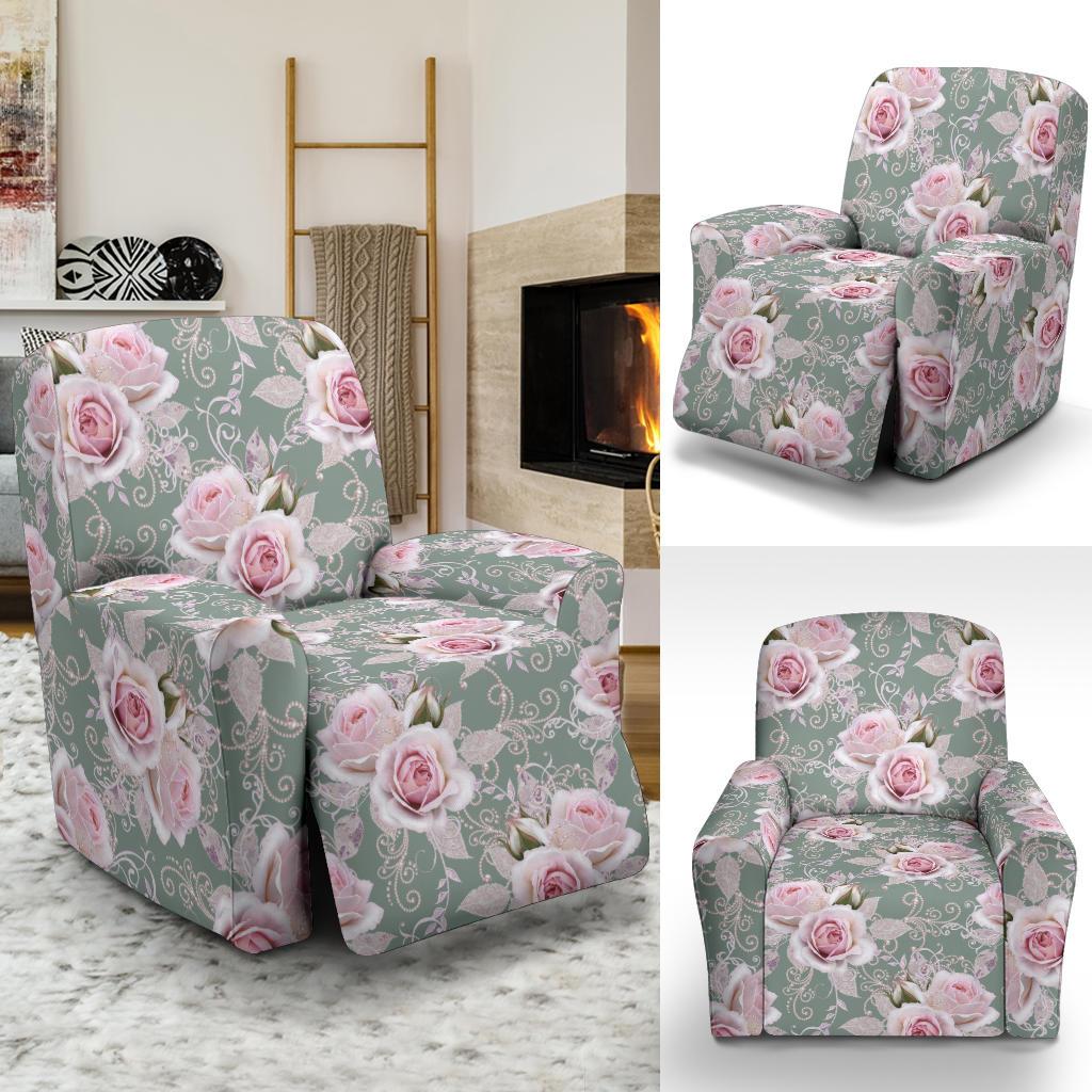 Rose White Pattern Print Design RO012 Recliner Slipcover-JORJUNE.COM