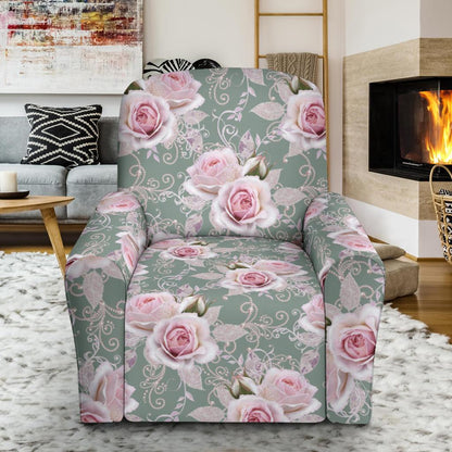 Rose White Pattern Print Design RO012 Recliner Slipcover-JORJUNE.COM