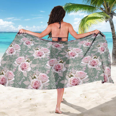 Rose White Pattern Print Design RO012 Sarong Pareo Wrap-JORJUNE.COM