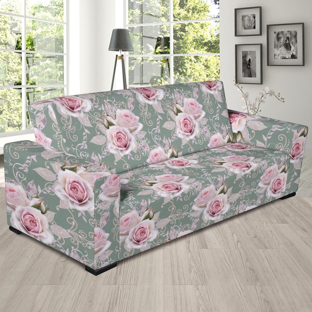 Rose White Pattern Print Design RO012 Sofa Slipcover-JORJUNE.COM