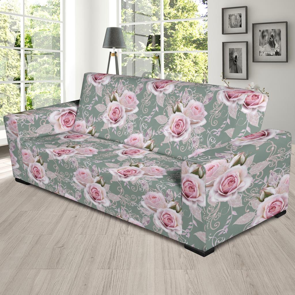 Rose White Pattern Print Design RO012 Sofa Slipcover-JORJUNE.COM