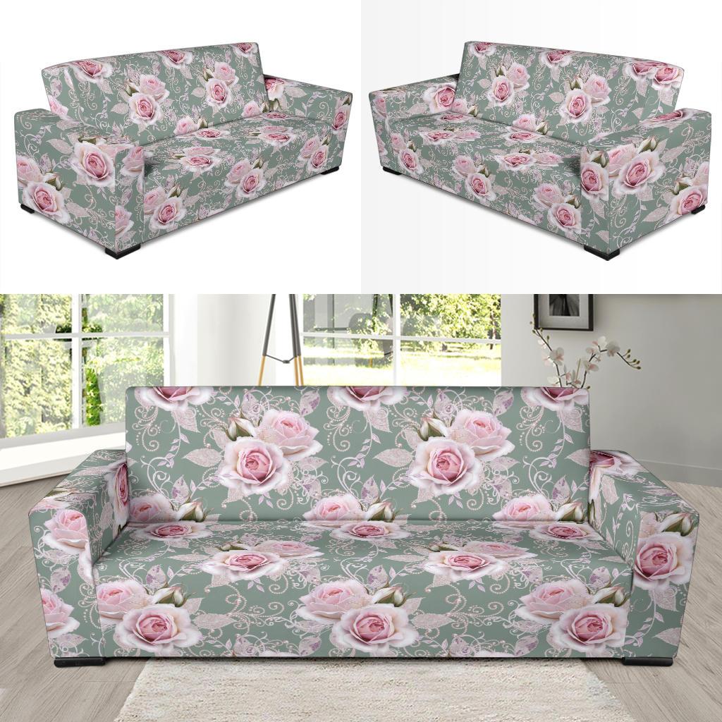 Rose White Pattern Print Design RO012 Sofa Slipcover-JORJUNE.COM