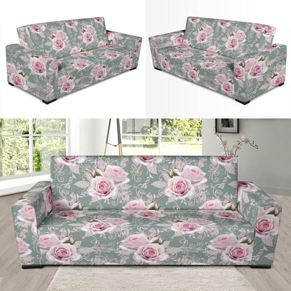 Rose White Pattern Print Design RO012 Sofa Slipcover-JORJUNE.COM
