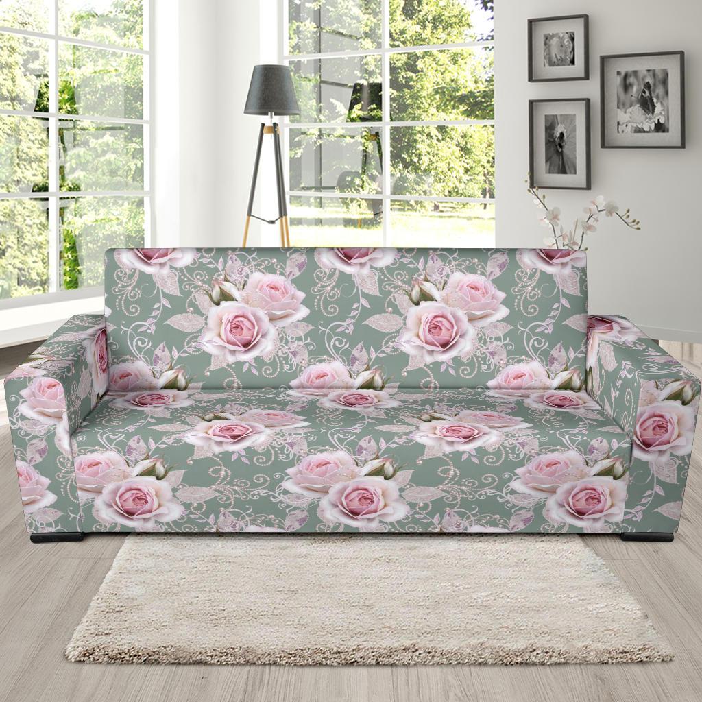 Rose White Pattern Print Design RO012 Sofa Slipcover-JORJUNE.COM