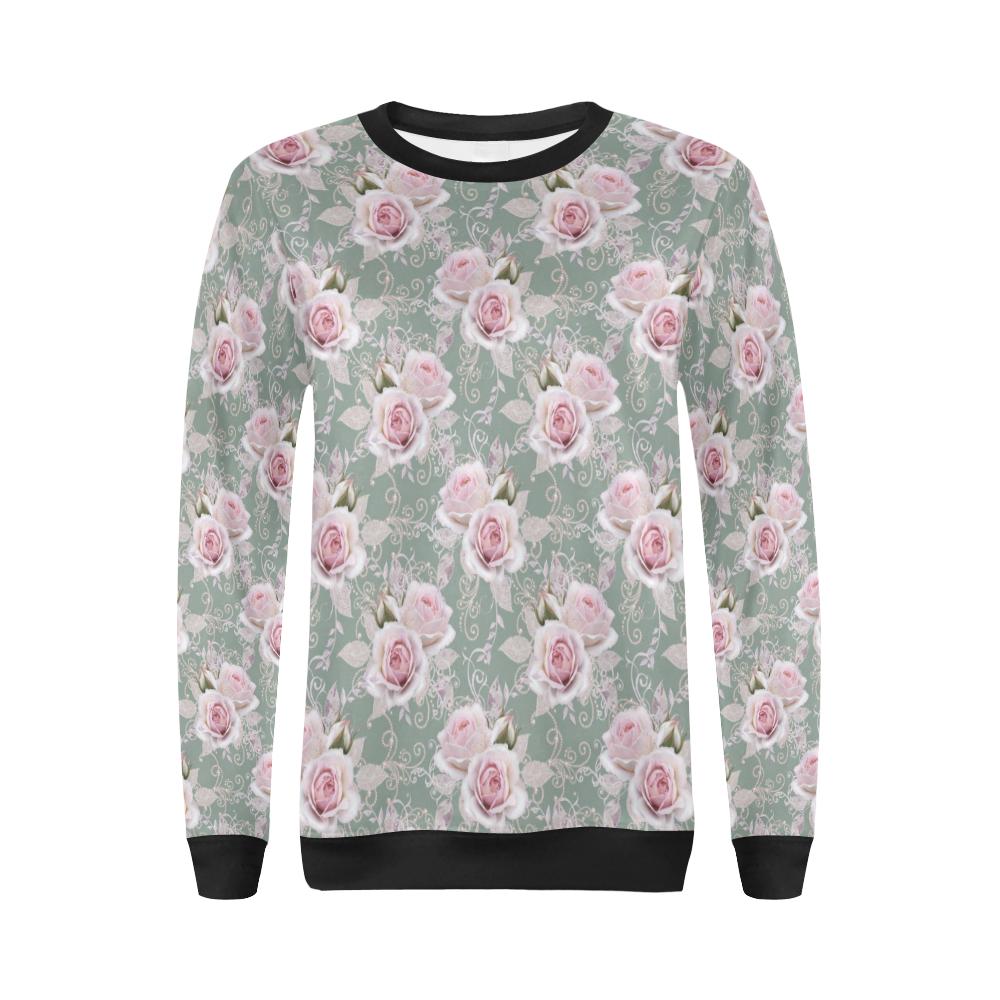 Rose White Pattern Print Design RO012 Women Long Sleeve Sweatshirt-JorJune