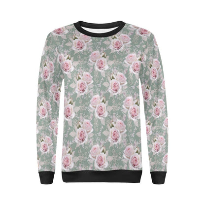 Rose White Pattern Print Design RO012 Women Long Sleeve Sweatshirt-JorJune