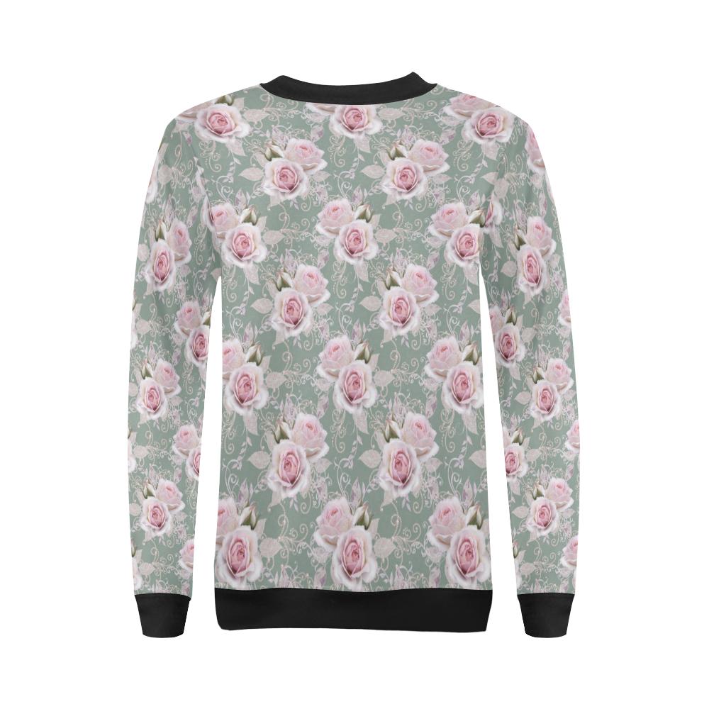 Rose White Pattern Print Design RO012 Women Long Sleeve Sweatshirt-JorJune