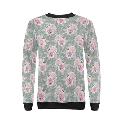 Rose White Pattern Print Design RO012 Women Long Sleeve Sweatshirt-JorJune