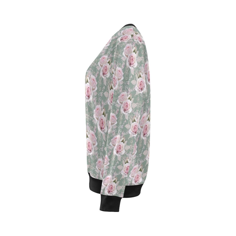 Rose White Pattern Print Design RO012 Women Long Sleeve Sweatshirt-JorJune