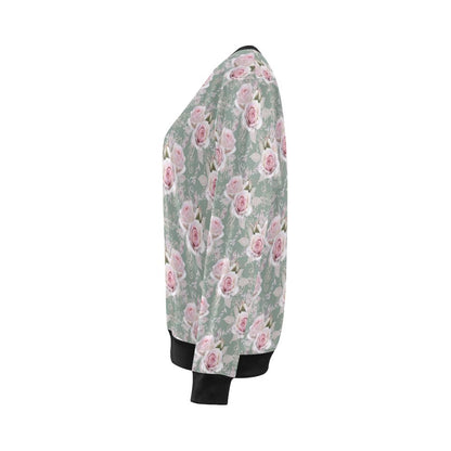 Rose White Pattern Print Design RO012 Women Long Sleeve Sweatshirt-JorJune