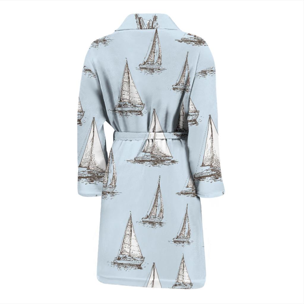 Sailing Ships Pattern Print Design A01 Men Bathrobe-JORJUNE.COM