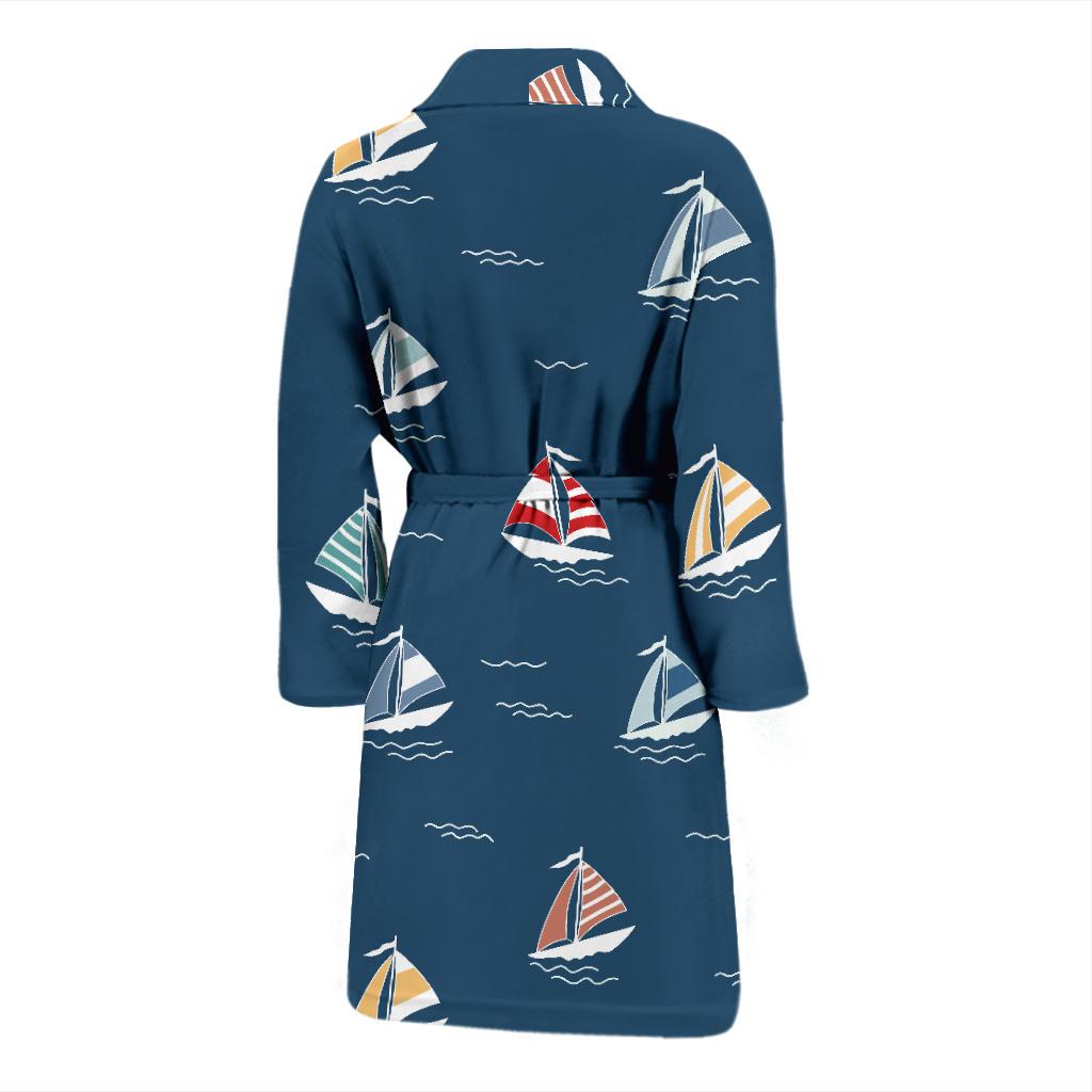 Sailing Ships Pattern Print Design A02 Men Bathrobe-JORJUNE.COM