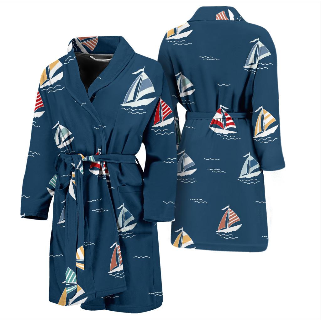 Sailing Ships Pattern Print Design A02 Men Bathrobe-JORJUNE.COM