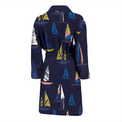 Sailing Ships Pattern Print Design A03 Men Bathrobe-JORJUNE.COM