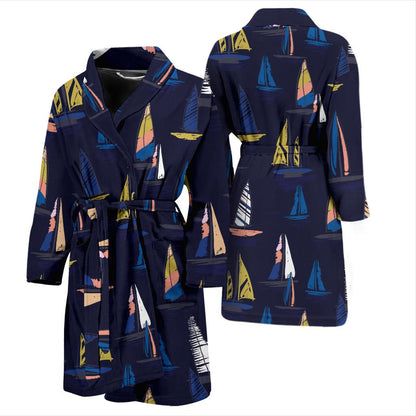 Sailing Ships Pattern Print Design A03 Men Bathrobe-JORJUNE.COM