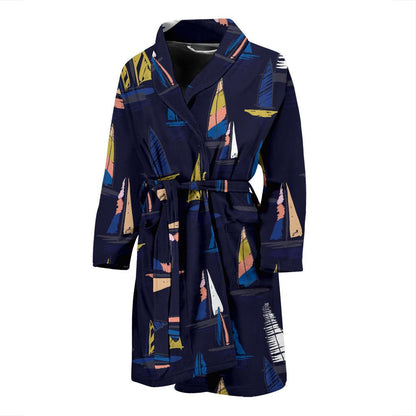 Sailing Ships Pattern Print Design A03 Men Bathrobe-JORJUNE.COM