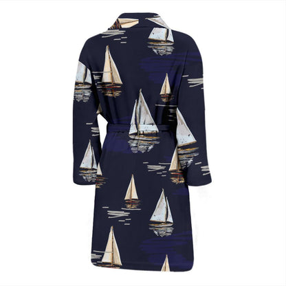 Sailing Ships Pattern Print Design A05 Men Bathrobe-JORJUNE.COM